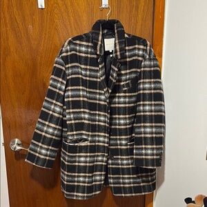 Avec Les Filles Black and Tan Plaid Trench Coat